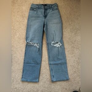 Hollister Light Blue Distressed Knee ultra high rise dad jean size 9L